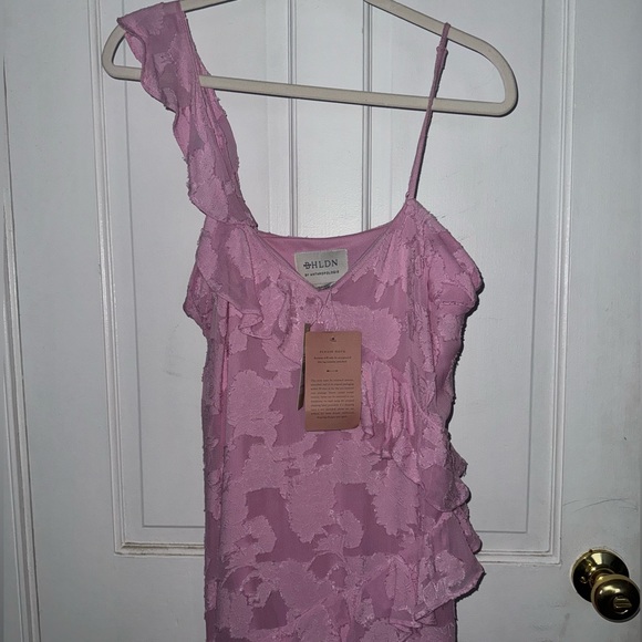 BHLDN CLAUDIA ASYMMETRIC RUFFLE CHIFFON MIDI DRESS - Picture 4 of 6